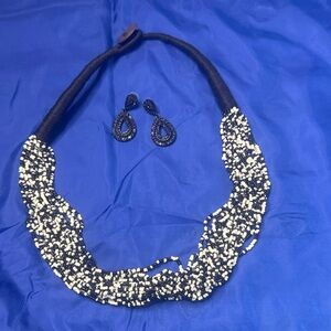 Elegant Black and White Beaded Necklace‎ and Earring Set